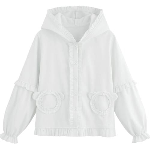 Autumn winter sweet lolita coat plus velvet keep warm hooded gothic lolita overcoat lantern sleeve cute bear kawaii coat loli