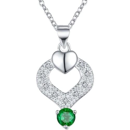 Wholesale Silver Plated Charm Jewelrys Necklace,free Shipping Fashion Jewelry Pendant Hollow Heart Inlaid Green Stone AN875