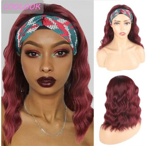 14 Inch Short Bob Wave Headband Wig Synthetic Red Body Wave Wigs for Black Women Green Brown Shoulder Length Turban Wigs Cosplay