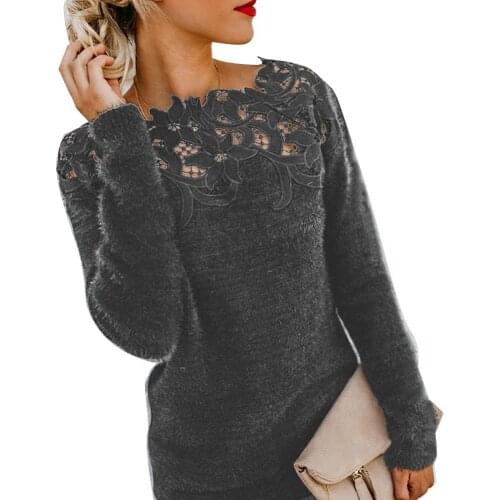 Sexy Women O Neck Long Sleeve Lace Stitching Hollow out Slim Pullover Blouse Women Clothing женское платье