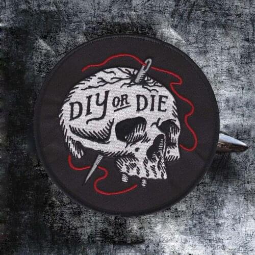 Prajna DIY OR DIE Death Patch Gothic Punk Iron On Skull Applique Sewing Fabric Embroidered Patches For Clothes Rock Accessories
