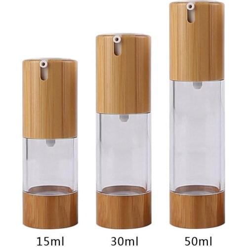 15ML/30ML/50ML Clear Transparent Vacuum Lotion Bottles Plastic Bamboo Cosmetic Airless Bottle Emulsion Press Pump Bottle SN3001