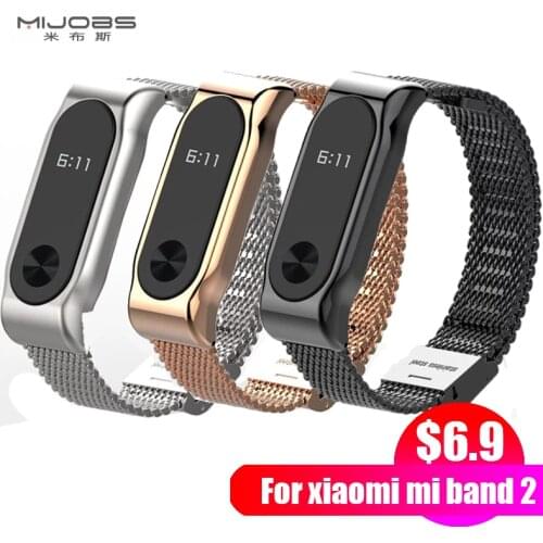 Original mijobs Metal Strap For Xiaomi Mi Band 2 Screwless Stainless Steel Bracelet Wristbands Replace Accessories For Mi Band 2