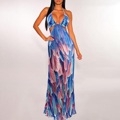 Sexy Spaghetti Strap Floral Print Long Dress Fashion Lady Holiday Party Beach Sundress Women Sleeveless Bohemian Maxi Dress D30