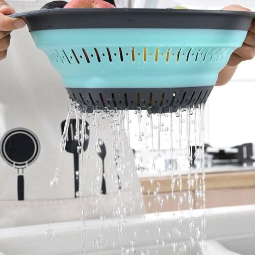 Foldable Silicone Colander Fruit Vegetable Washing Basket Strainer With Handle Strainer Collapsible Drainer Kitchen Tools