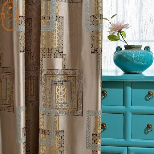 High-end Chinese Satin Jacquard Curtain Luxury Geometric Figure Curtain Blackout Curtains for Living Room Bedroom Decoration