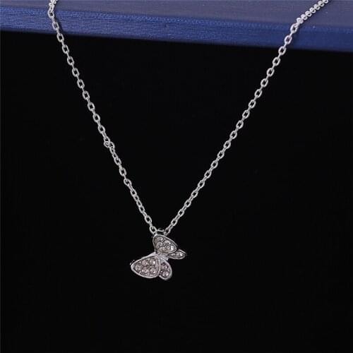 2020 New Statement Necklace for Women Fashion Chokers Crystal Butterfly Pendant with Link Chain 38cm Short Necklace Jewelry