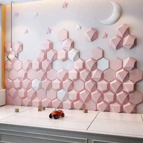 3D Bed Headboard Wall Sticker Hexagonal Bedroom Decor Self-adhesive Wallpaper Background Wall Decoration Bed Decoration King