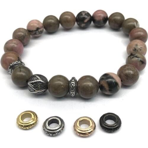 4mm Hole 316l Stainless Steel Metal Spacer Beads Engrave Pattern Charms Beads For DIY Bracelet Jewelry Making Findings