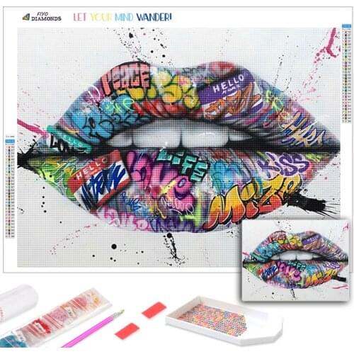 5D DIY Diamond Painting Show Teeth Lips Street Graffiti Art Picture Full Diamond Mosaic Embroidery Cross Stitch Kit Home Decor