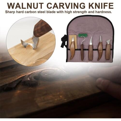 7pcs Walnut Carving Knives Set Hand-carving Pattern Tool Wood Router Peeling Woodworking Sculptural Spoon Carving Cutter