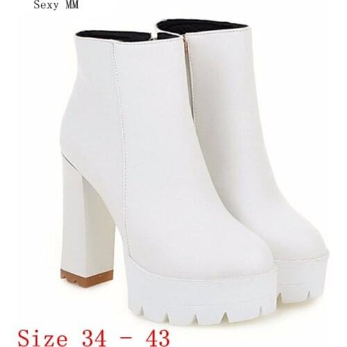 Spring Autumn Winter Platform High Heels Ankle Boots Women Short Boots Ladies Shoes botas botte femme Plus Size 34-40.41.42.43