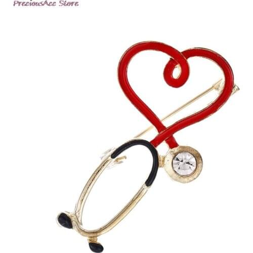 New Hot Sale Medical Medicine Brooch Pin Stethoscope Electrocardiogram Heart Shaped Pin Nurse Doctor Backpack Lapel Jewelry