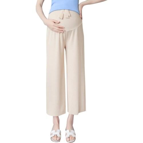 Maternity Pants 2020 Summer Wide-leg Trousers Nine-point Pants For Pregnant Women Straight Tube Loose Prop Belly Pregnant Pants