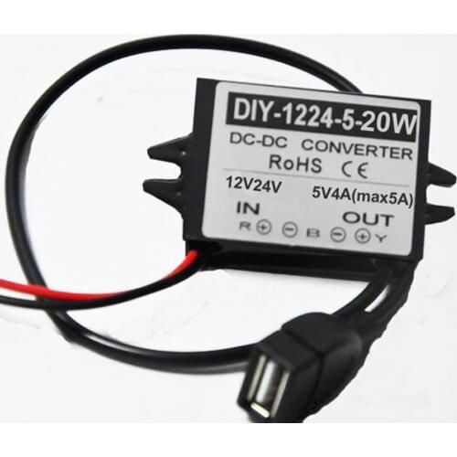 DC-DC Converter 12V24V(7V-40V) Step Down 5V 4A 20W USB Interface Buck Converter Car LED Waterproof Voltage Regulator Module