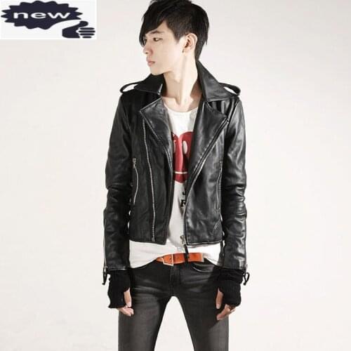 Men Outerwear Short Coat Rider Korea Stylish Leather Jacket Cool Biker Slim Zipper Mens Turn Down Collar PU Jackets