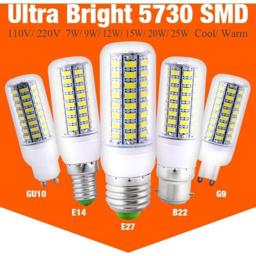 E27 GU10 G9 E14 B22 Base Energy Saving Light Lampada 220V LED Corn Bulb Lamp 5730 Warm Cool White Chandelier Lighting Home Decor