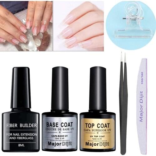 Fibernails Fiber Glass Gel top & base coat To Acrylic Nail Salon FIBERGLASS NAIL FOR EXTENSION SET Tools