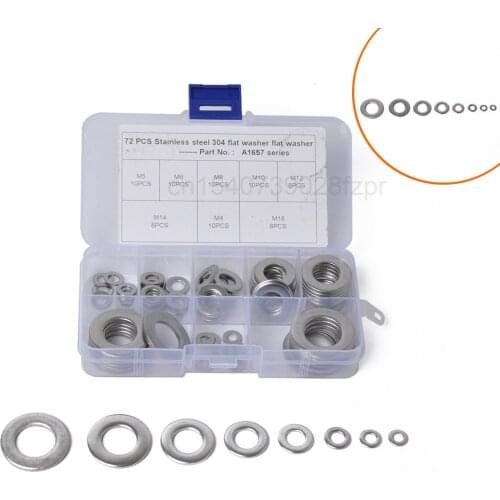 Hot Sales - 72 Boxes of 8 Specifications of Round Ultra-thin Stainless Steel Metal Flat Gasket / Washer M4-16m