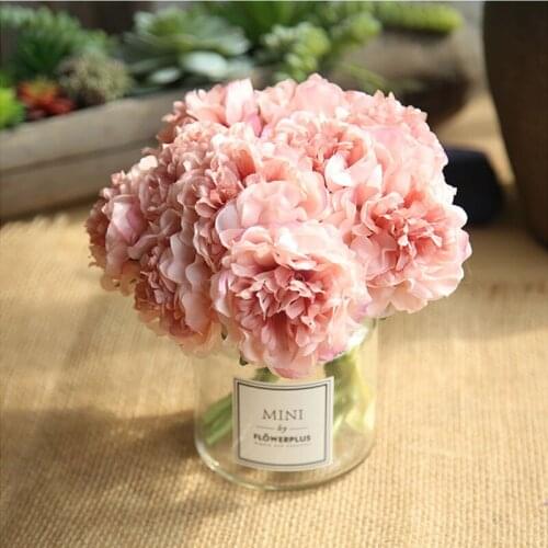 Artificial Flowers Hydrangeas Bouquet Wedding Flowers for Bride Hand Silk Blooming Peony Fake Flowers DIY Home Table Decoration