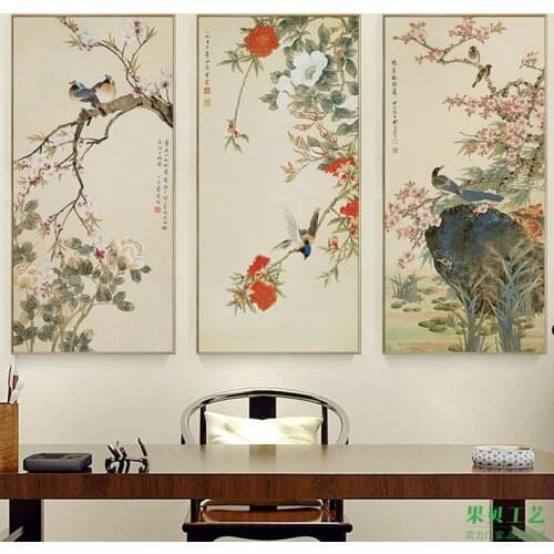 Chinese Style Flowers and Bird Painting Bird Singing on Plum blossom Artistic Beauty Picture Canvas Posters for Home Decoration