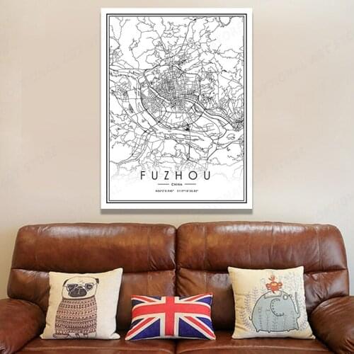 FUZHOU Canvas Paintings City Map Posters Wall Art Prints Home Decor
