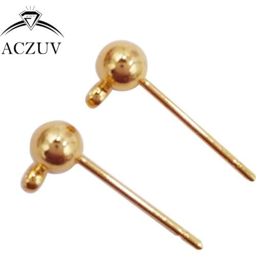 KC Gold 1000pcs 3mm 4mm 5mm 6mm Ball Earring Post Pin with Loops Jewelry Making Findings Accessories PEP007