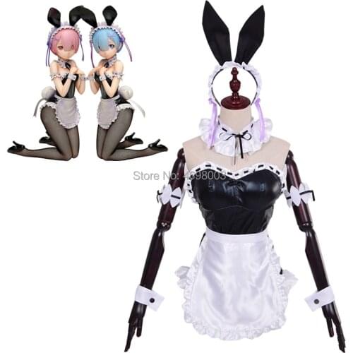 Re Life in a different world from zero Cosplay Costume Lolita Rem Ram apron Maid Uniform Bunny Girl Sexy Erotic Jumpsuit