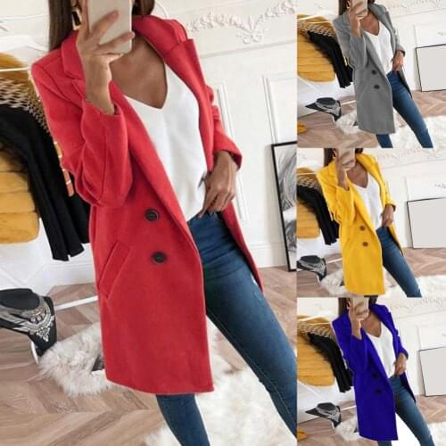 2019 Women Plus Size Winter Autumn Coat Casual Woolen Jacket Female Office Lady Solid Long Style Turn-down Collar Outwear