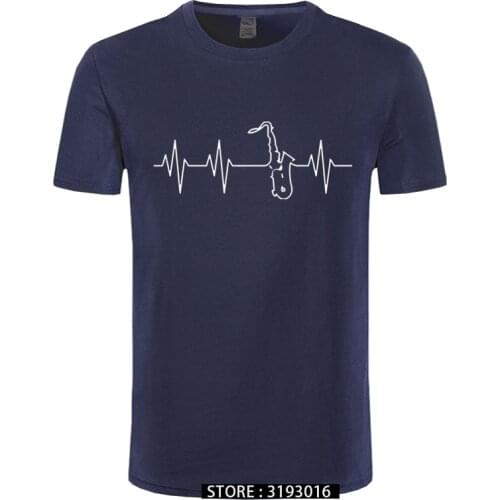 Summer Fashion Love Saxophone T Shirt Men Short Sleeve Cotton O-neck Heartbeat Saxophone T-shirt Mans Clothing