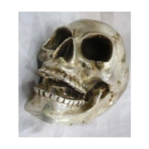 Copper Brass CHINESE crafts Asian Wonderful Tibetan Silver Skull deaths head netsuke sculpture