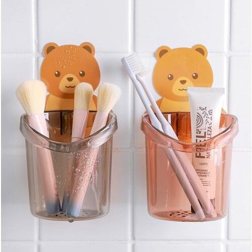 Cute Cartoon Toothbrush Toothpaste Shelves Punch-Free Wall-Mounted Storage Holders Racks Toothpaste Suspension Storage Rack