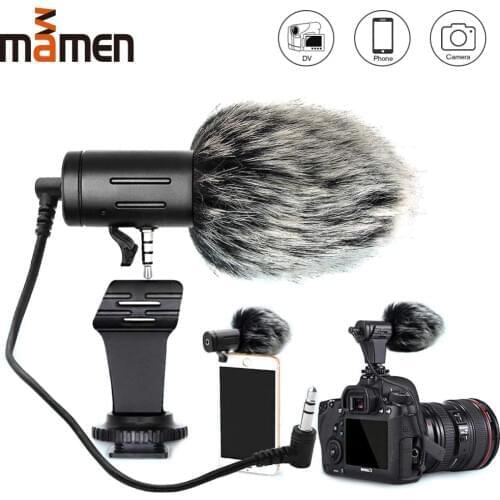 MAMEN Phone Microphone Mini Portable 3.5mm Condenser Phone Video Camera Interview Microphone With Muff For iPhone Samsung Mic