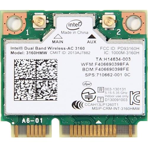Mini Pci-e Intel 3160 AC Wifi Card Wireless Bluetooth 4.0 Laptop Card Dual Band 2.4G/5Ghz For Intel 3160HMW 802.11ac Windows 7/8