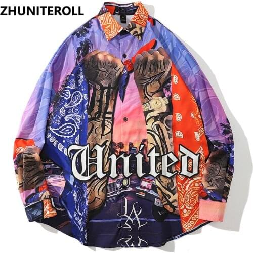 Fashion Shirts Hip Hop Letter Print Harajuku 2021 Vintage Long Sleeve Shirt Coats Streetwear Loose Button Blouse Oversize Tops