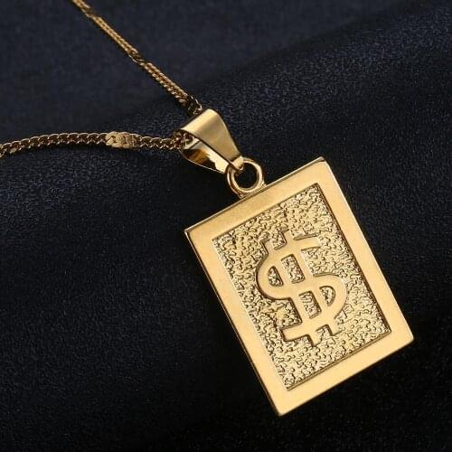 Gold Color Coin Pendant Necklace Hip Hop Rap Singer Long US Dollar Symbol Accessories Jewelry