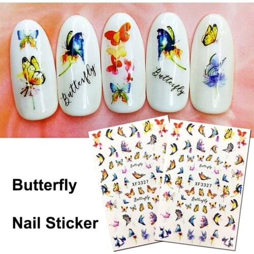 1PC Butterfly Nail Art Stickers Adhesive Sliders Colorful Blue Flowers Nail Transfer Decals Foils Wraps Nails Tips Decorations