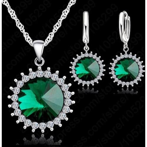 New Arrival 6 Colors Big Sunflower Crystal Necklace Earrings Sets 925 Sterling Silver Women Party Gift Factory Price