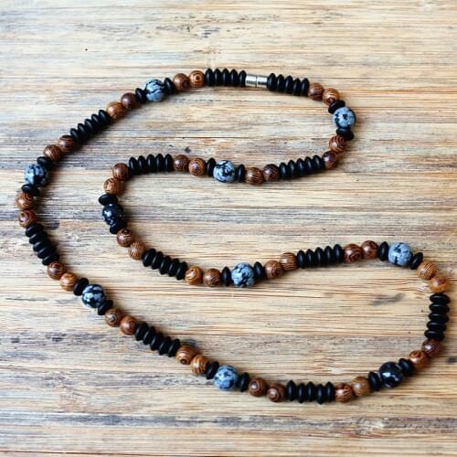 New Design fashion Black Mens Stone Beads & wood beads Magnetic Clasps Necklace Fashion Jewelry