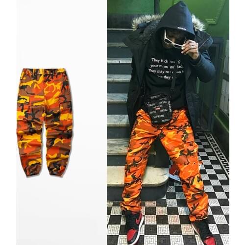 Orange Camouflage Pants Men and Women Sweatpants Purple Pink Gray Camo Pants Trousers Cargo Pant Streetwear Hip Hop Harem Jogger