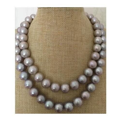 Free shipping noble jewelry 11-12mm Freshwater round silver grey pearl necklace