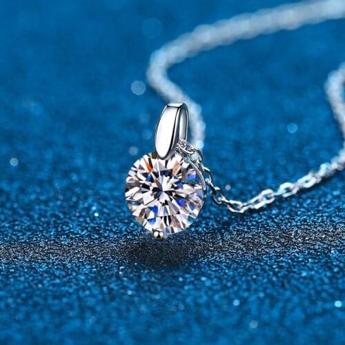 Moissanite Necklace 925 Sterling Silver 1CT 2CT Round Cut Diamond Solitaire Pendant Necklace for Women Men Promise Gift Jewelry