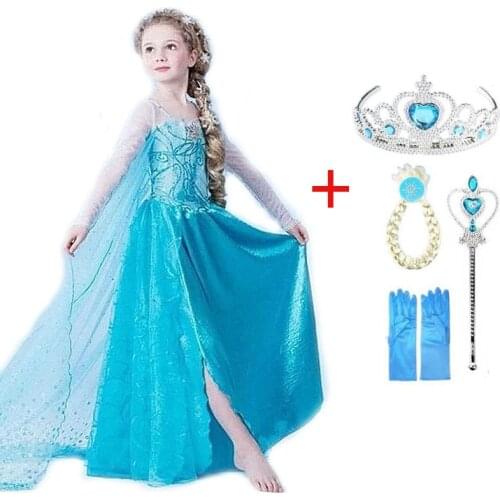 2021 Girls Elsa Dress Kids Summer Dress Princess Cosplay Costume Dresses For Children Halloween Christmas Birthday Fancy Party V