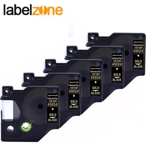 5pcs 12mm 45024 gold on black compatible dymo D1 12mm label printer 45024 laminated label tapes for LabelManager 160 printer