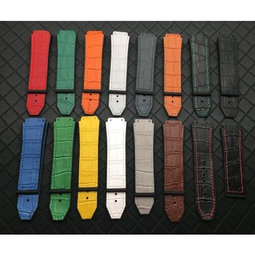 Colorful 25*19mm real Leather Rubber silicone Watchband butterfly Buckle for Hublot strap for Big Bang belt classic fusion tools
