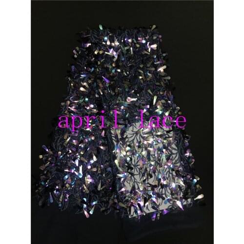SST001 african dark blue Shining sequin embroidery tulle mesh lace fabric for evening dress/sawing/bridal gown wedding