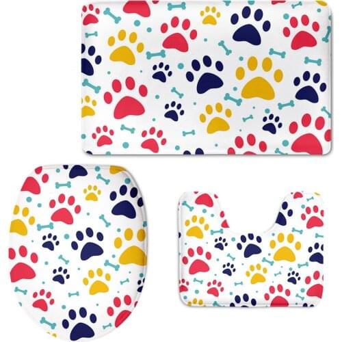 Cute Cartoon Color Dog Cat Paw Design Home Set Overcoat Toilet Seat Cover Non-slip Shower Mat Washroom Rugs Bathroom Decoration