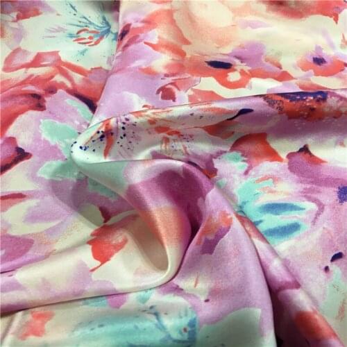 140CM Wide 19MM Light Purple Floral Print Silk Fabric for Summer Dress Shirt Scarf G070