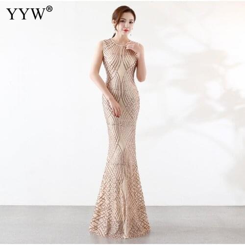 Evening Dress Vestido De Festa Longo Formal Sequin Dress Women Sleeveless Elegant Long Bodycon Mermaid Dress Club Sexy Vestidos