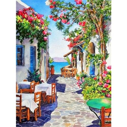 Landscape Seaside Town Pre-Printed 11CT Cross Stitch Full Kit DIY Embroidery DMC Threads Handicraft Needlework Hobby Mulina